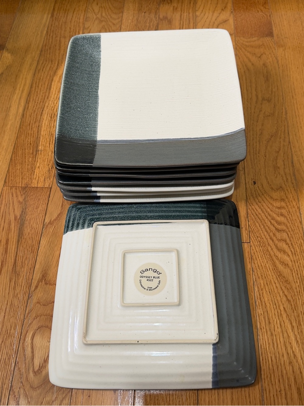 8 Pc Sango Odyssey Blue 4522 Square Dinner Plates Dishwasher & Microwave Safe.